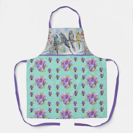 Budgie Budgies en Flowers Mint Green Womans Apron Schort (Voorkant)