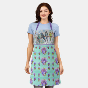 Budgie Budgies en Flowers Mint Green Womans Apron Schort