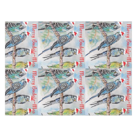 Budgie Budgies Merry Budgiemas Christmas dinner Tafelkleed (Voorkant (Horizontaal))