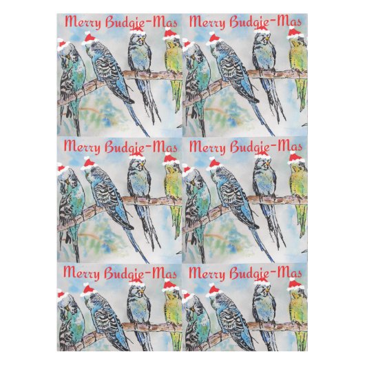 Budgie Budgies Merry Budgiemas Christmas dinner Tafelkleed (Voorkant)