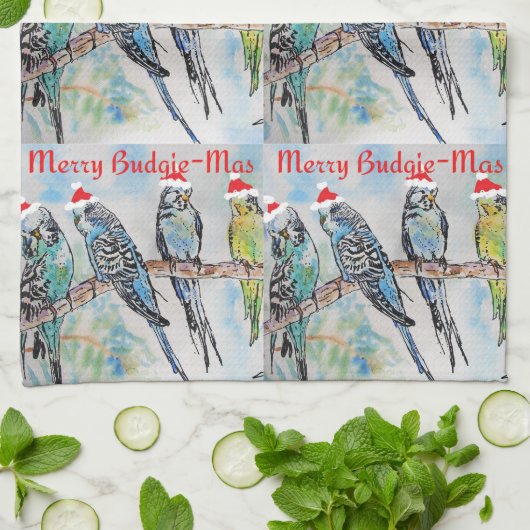 Budgie Budgies Merry Budgiemas Christmas dinner Theedoek (Gevouwen)