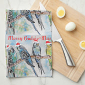 Budgie Budgies Merry Budgiemas Christmas dinner Theedoek (Quarter Fold)