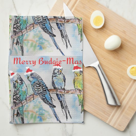 Budgie Budgies Merry Budgiemas Christmas dinner Theedoek (Quarter Fold)