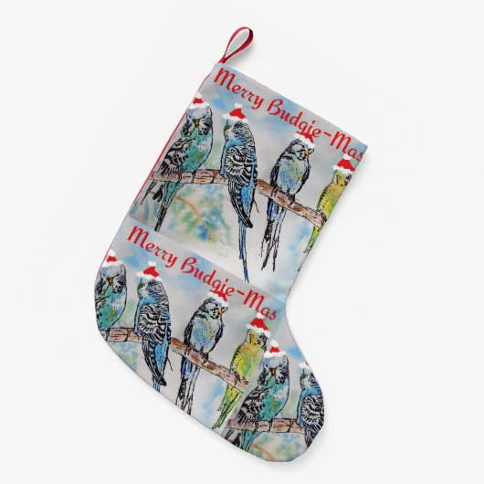 Budgie Budgies Merry Budgiemas Christmas Stocking Kleine Kerstsok (Voorkant (Hangend))