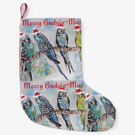 Budgie Budgies Merry Budgiemas Christmas Stocking Kleine Kerstsok (Voorkant)