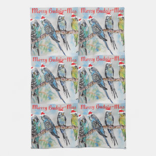 Budgie Budgies Prettig Kerstfeest Kerstmaal Theedoek