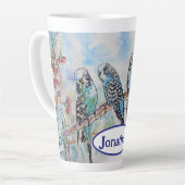 Budgie Budgies Vogel Waterverf Schilderij Vogel Ma Latte Mok (Linkerhoek)