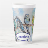 Budgie Budgies Vogel Waterverf Schilderij Vogel Ma Latte Mok (Voorkant)