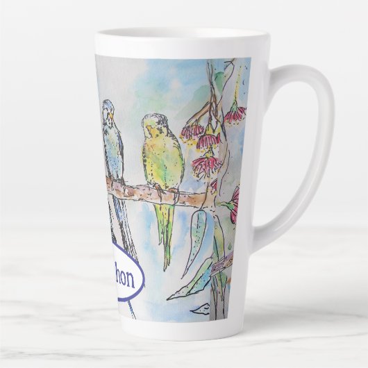 Budgie Budgies Vogel Waterverf Schilderij Vogel Ma Latte Mok (Rechts)