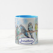 Budgie Budgies Vogel Waterverf Schilderij Vogel Ma Mok (Midden)