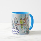 Budgie Budgies Vogel Waterverf Schilderij Vogel Ma Mok (Voorkant rechts)