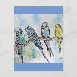Budgie Budgies Waterverf Painting Bird Card Briefkaart
