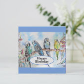 Budgie Budgies Waterverf Painting Bird Card Kaart (Staand voorkant)