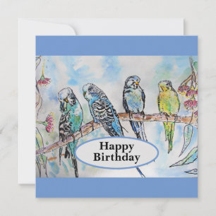 Budgie Budgies Waterverf Painting Bird Card Kaart