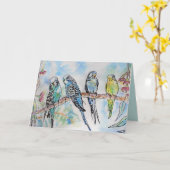 Budgie Budgies Waterverf Painting Bird Card Kaart (Gele Bloem)