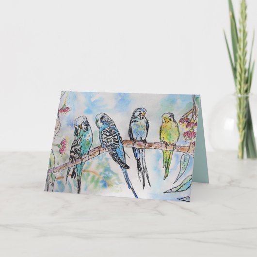 Budgie Budgies Waterverf Painting Bird Card Kaart (Voorkant)
