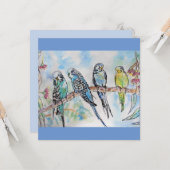 Budgie Budgies Waterverf Painting Bird Card Kaart (Voorkant / Achterkant in situ)