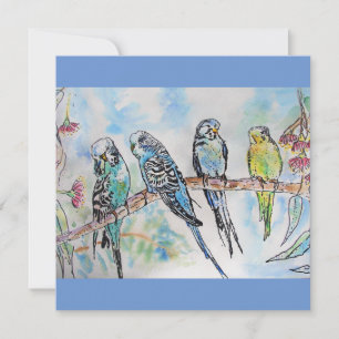 Budgie Budgies Waterverf Painting Bird Card Kaart