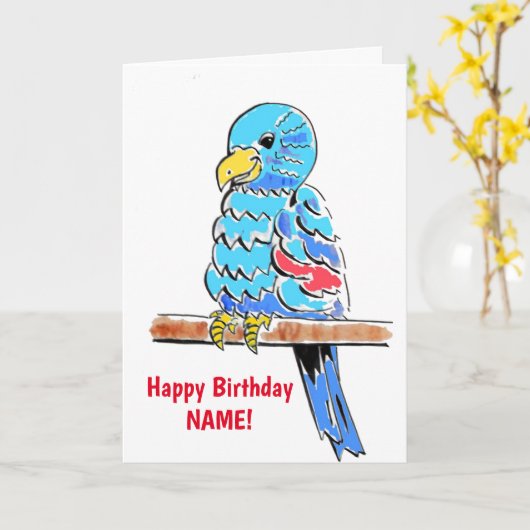 Budgie Colorful Birthday Kaart (Gele Bloem)