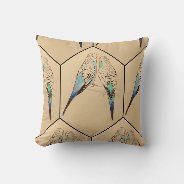 Budgie Cushion Waterverf Kussen (Voorkant)