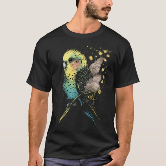 Budgie Dandelion Flower Budgerigar Parakeet Bird   T-shirt (Voorkant)