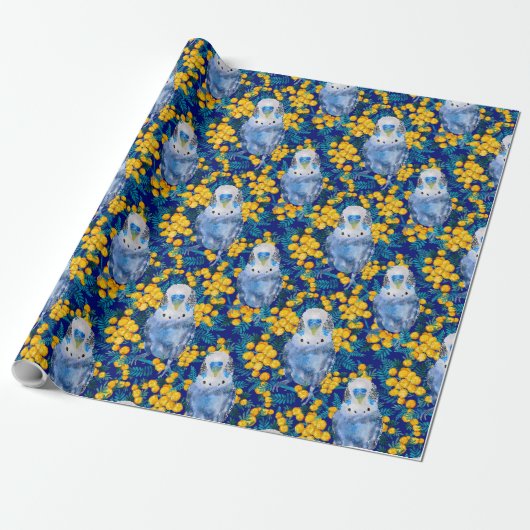 Budgie en Wattle Pattern Cadeaupapier (Uitgerold)