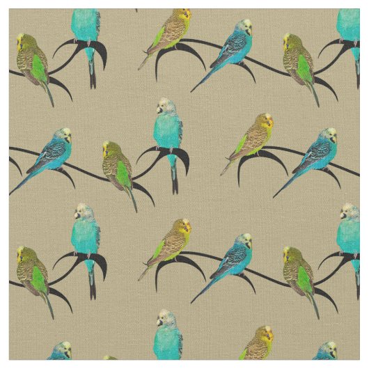 Budgie Frenzy Fabric (Goud) Stof (Close Up)