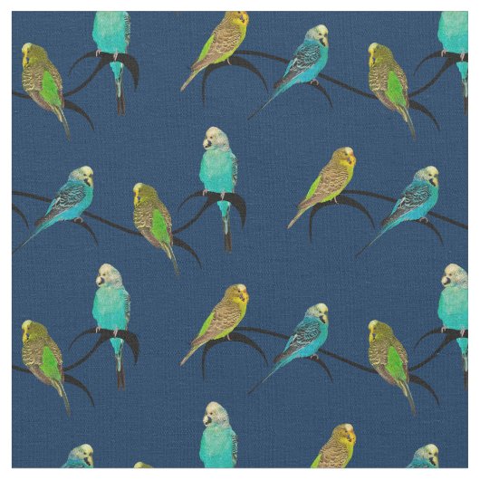 Budgie Frenzy Fabric (marine) Stof (Close Up)
