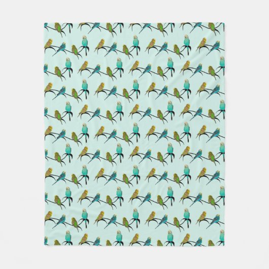 Budgie Frenzy Fleece Dekbed (Licht Cyaan) Deken (Voorkant)