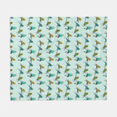 Budgie Frenzy Fleece Dekbed (Licht Cyaan) Deken (Voorkant (Horizontaal))