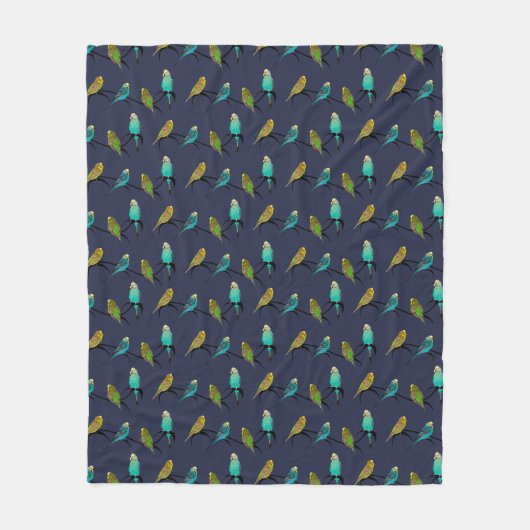Budgie Frenzy Fleece Deken (Marineblauw) (Voorkant)