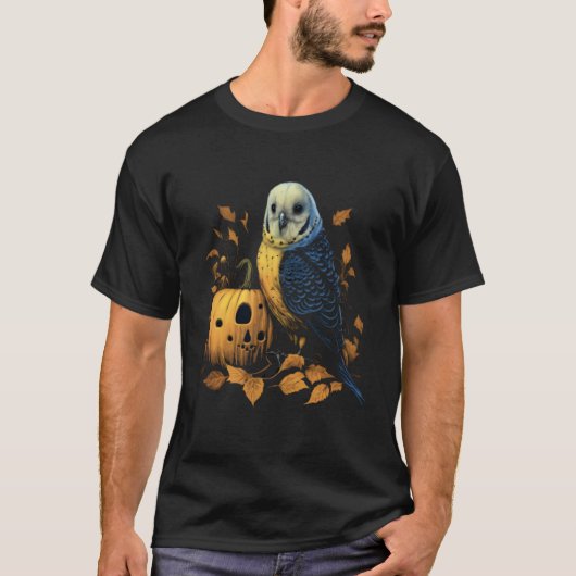 Budgie Halloween Pumpkin Budgerigar Parakeet Bird T-shirt (Voorkant)