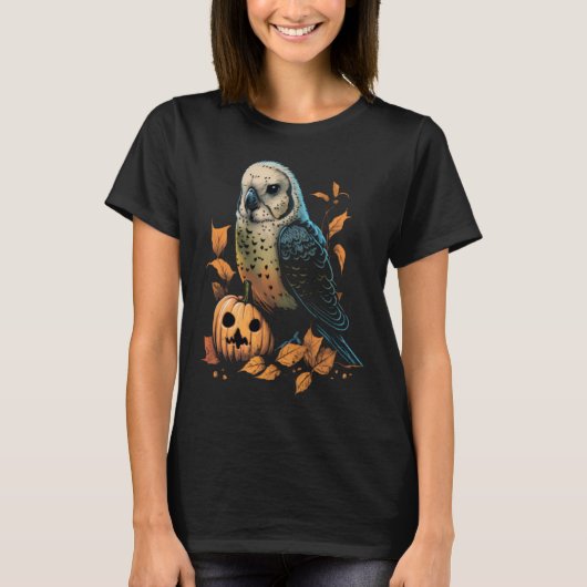 Budgie Halloween Pumpkin Budgerigar Parakeet Bird T-shirt (Voorkant)