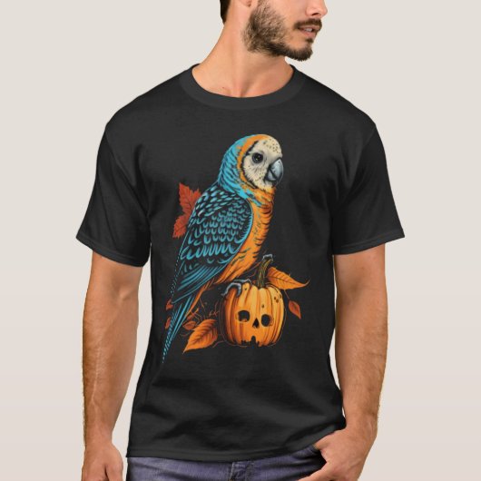 Budgie Halloween Pumpkin Budgerigar Parakeet Bird  T-shirt (Voorkant)