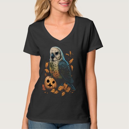 Budgie Halloween Pumpkin Budgerigar Parakeet Bird T-shirt (Voorkant)