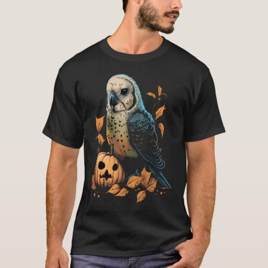Budgie Halloween Pumpkin Budgerigar Parakeet Bird T-shirt (Voorkant)