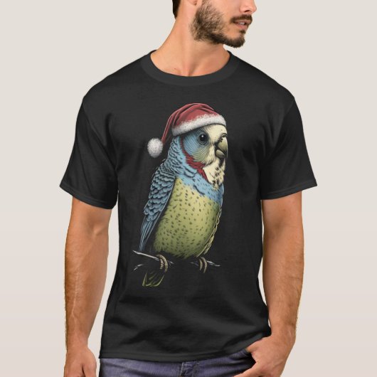 Budgie Kerstmis Budgerigar Santa Hoed Parkiet Bir T-shirt (Voorkant)