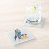 Budgie Kerstmis Glazen Onderzetter (Schuin)