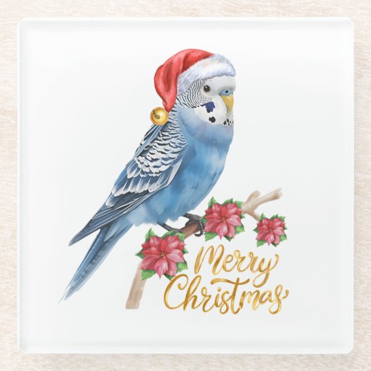 Budgie Kerstmis Glazen Onderzetter (Voorkant)
