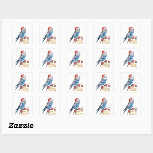 Budgie Kerstmis Vierkante Sticker (Vel)