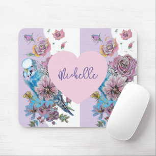 Budgie Lavender Paarse bloemige Vrouw' Muismat Pad