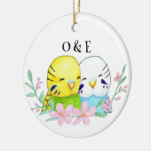 Budgie Lovebird koppel eerste kerst samen Keramisch Ornament (Links)