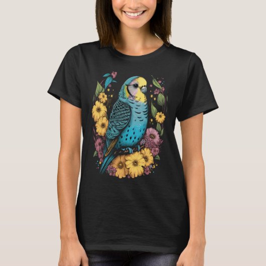 Budgie Mom Flower Budgerigar Parakeet Bird Mother  T-shirt (Voorkant)