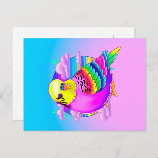 Budgie Neon Briefkaart (Voorkant / Achterkant)