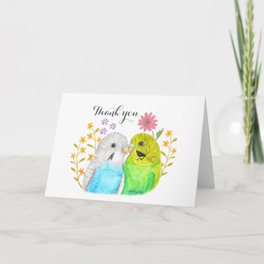 Budgie Paar Trouwen Dank u Schattigee lovebirds Kaart (Voorkant)