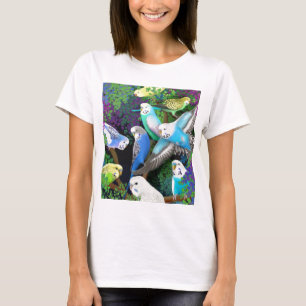 Budgie Parakeets en Ferns-dames Baby Doll Shirt