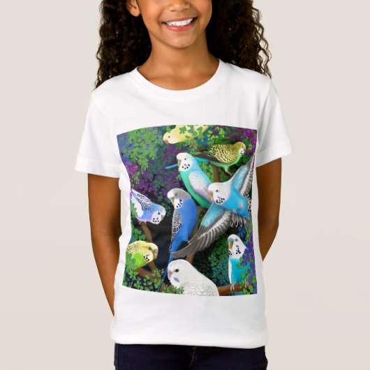 Budgie Parakeets en Ferns Girls Baby Doll Shirt (Voorkant)