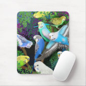 Budgie Parakeets en Ferns Mousepad Muismat (Met muis)