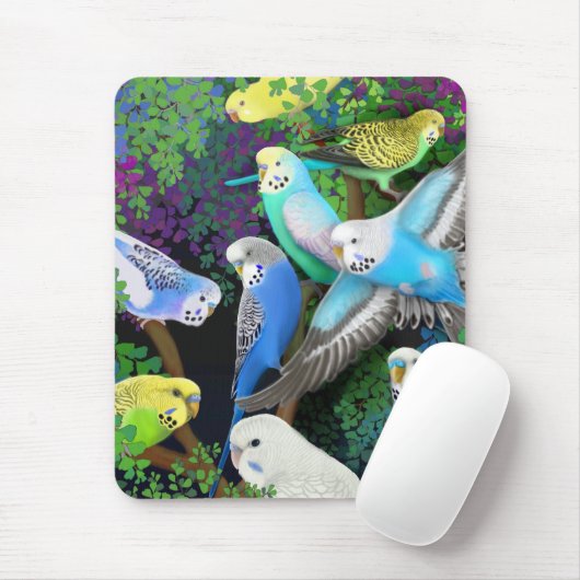 Budgie Parakeets en Ferns Mousepad Muismat (Met muis)