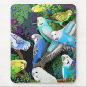Budgie Parakeets en Ferns Mousepad Muismat (Voorkant)